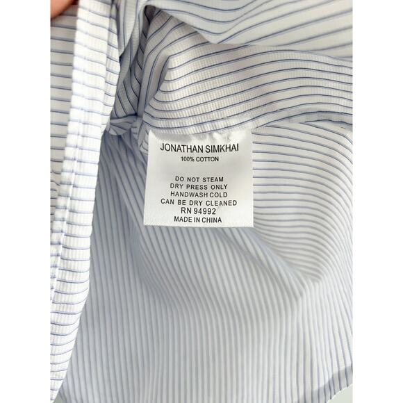 Johnathan Simkhai | Stripe Off the Shoulder Pom Pom Top | Blue White | S - Picture 8 of 11